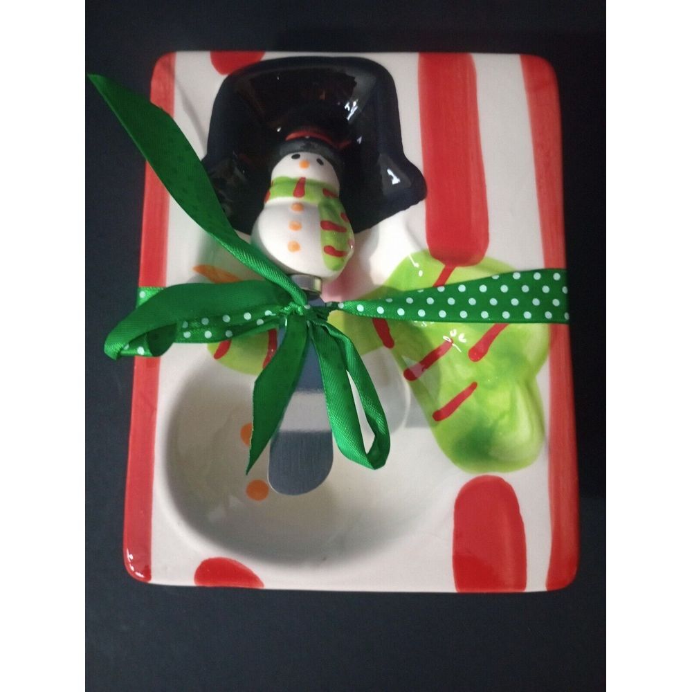 CHRISTMAS SNOWMAN BUTTER DISH‎ NIB